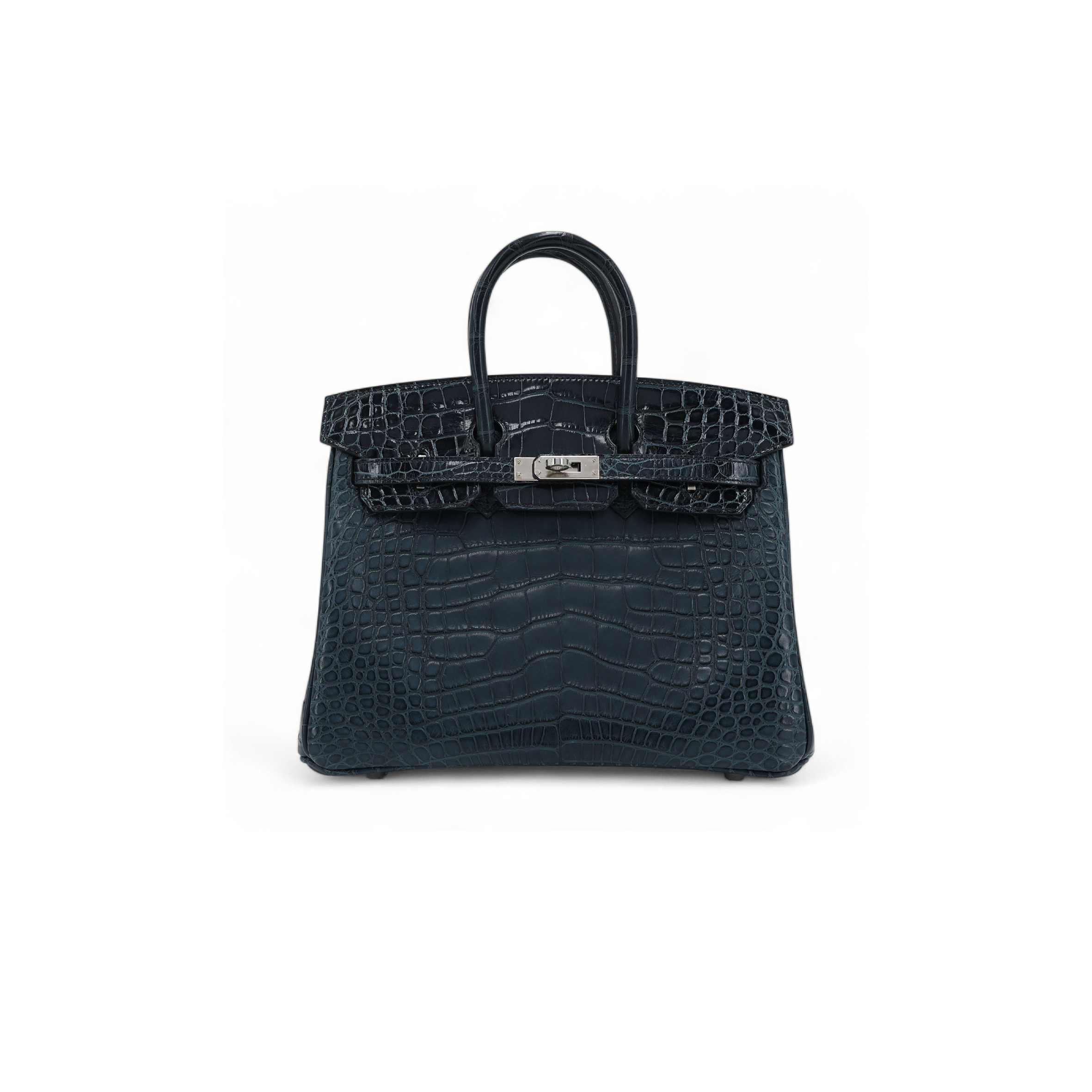 H**mes master birkin 30 crocodile leather storm blue silver buckle h041354ck06 (30*22*15cm)